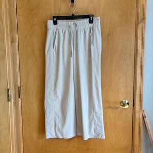 Athleta Wide Leg Crop Pants Beige Drawstring Elastic‎ Waist Womens US 8